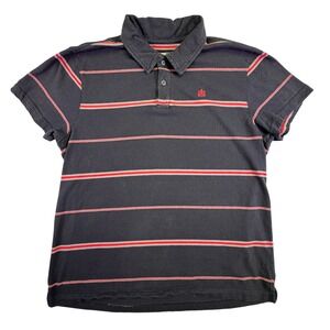 Machine Polo Shirt Men's Large Short Sleeve Striped Black Red Grey Skater 90s